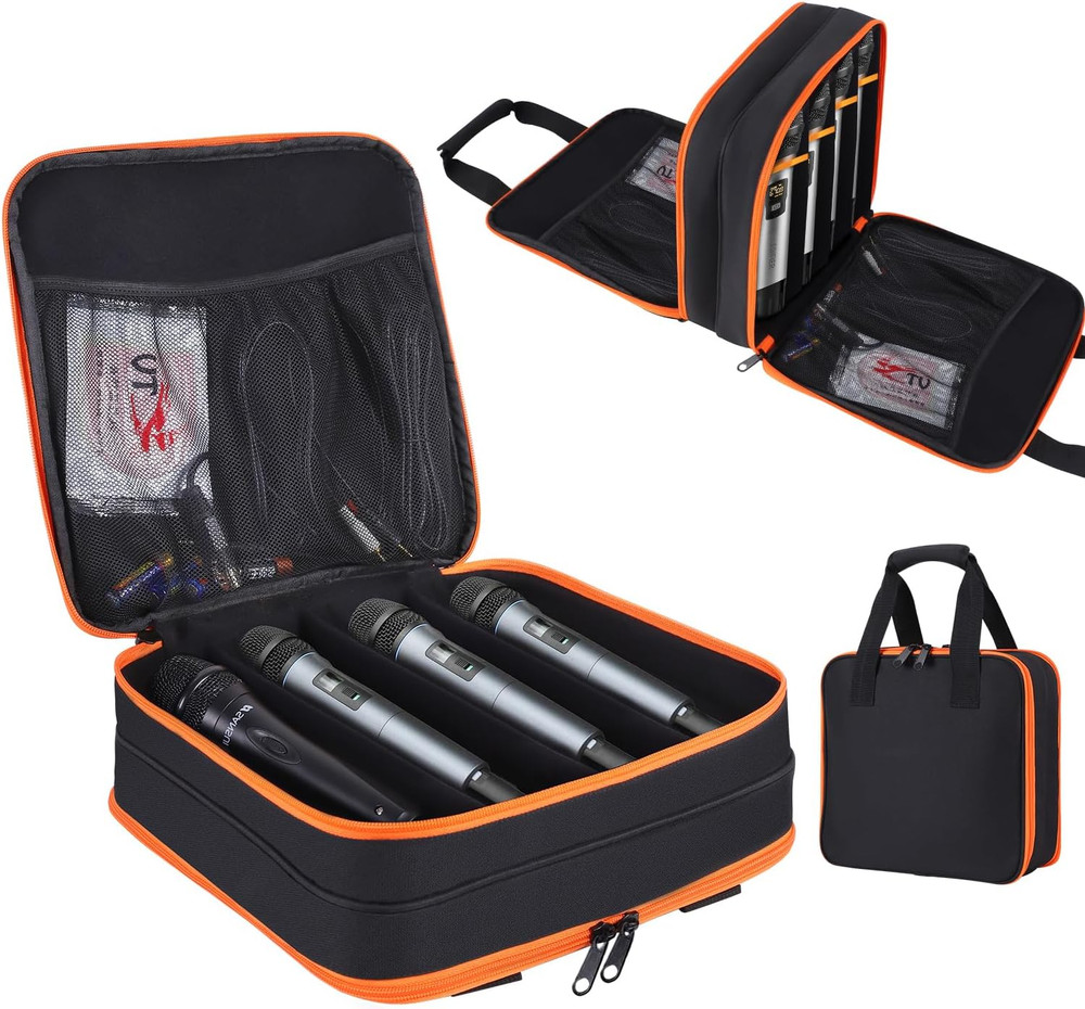 Microphone Case,Wireless Microphone Bag,Portable Storage Case,8 Slots Mic