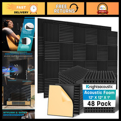 48 Pack Soundproof Foam Panels 12x12x1 – High Density Acoustic Wall Tiles, Fire