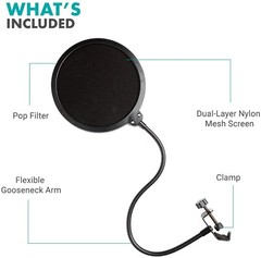 Movo PF-6 Dual Layer Microphone Mesh Pop Filter with Gooseneck Arm and Clamp