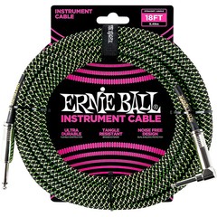 Ernie Ball 18′ Straight to Angle Braided Instrument Cable Black and Green