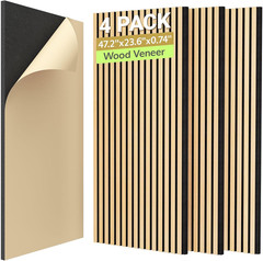 4-Pack Acoustic Wood Veneer Wall Panels, 47.2� * 23.6� * 0.74� 3D Self-Adhesive