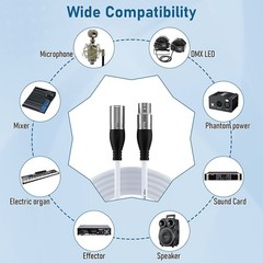 2 PCS 10ft White XLR Cable Microphone Patch Speaker Cable 3Pin Male Female