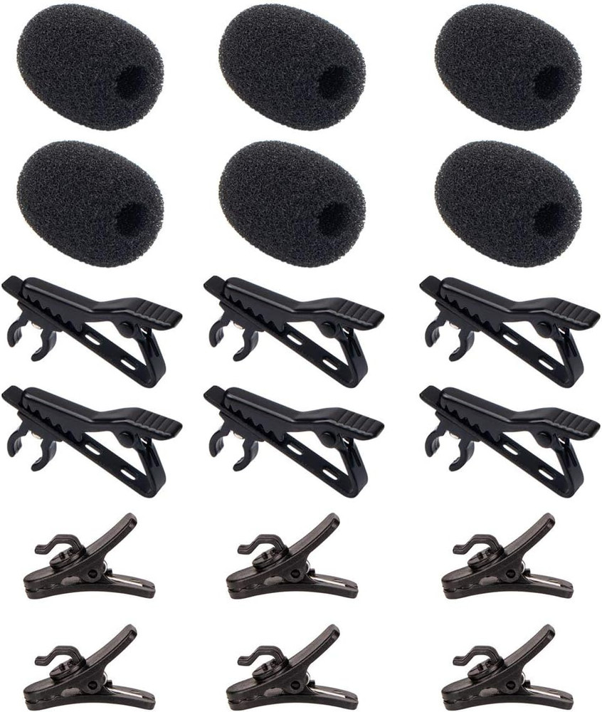 6 Pieces Lavalier Microphone Metal Tie Clips, 6 Pieces Lapel Mic Windscreen Foam