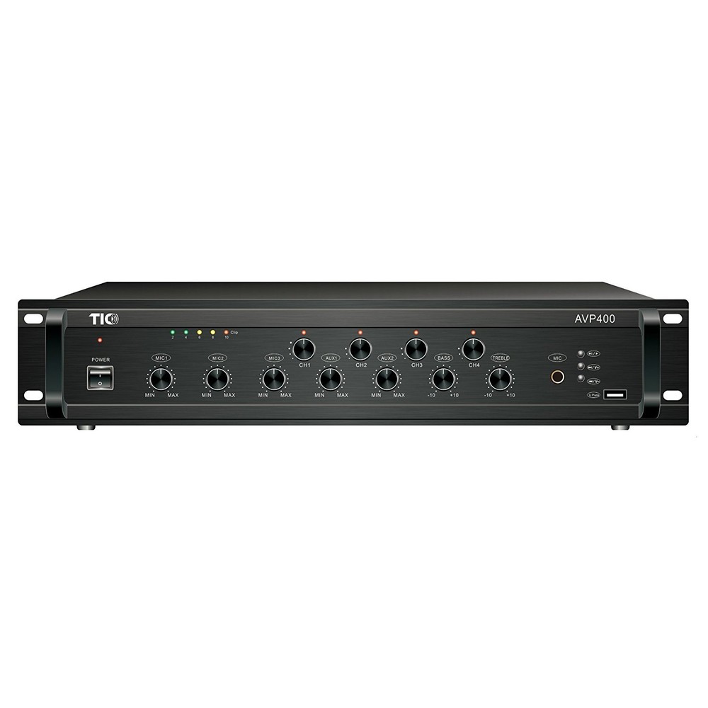TIC AVP400 – 380W 4-Zone 70v / 100v / 4-16Ω Commercial Mixer Amplifier