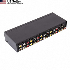 DTECH Powered 8 Way 3 RCA Splitter Box 1 in 8 Out 8 Port Splitter, Black