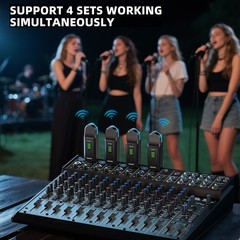 2.4G Wireless XLR Transmitter Receiver for Dynamic Mic, 4 Channels, 8H Working