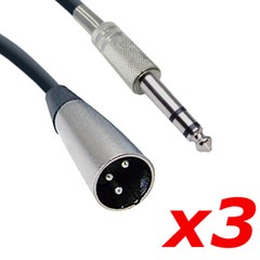 3 Pack – 6ft XLR 3-Pin Male to 1/4″ Stereo TRS Shielded Microphone Mic Cable