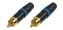 2 Neutrik Rean NYS373-6 RCA Male Phono Plug Black w/ Gold Contact – Blue Ring