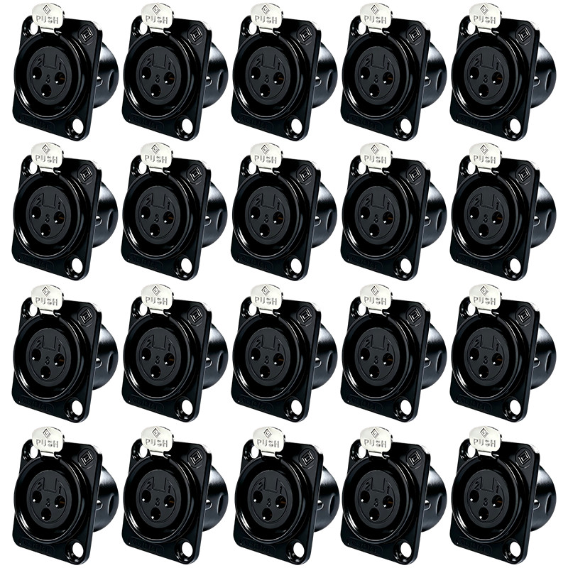 20Pcs XLR 3Pin Female Metal Panel Mount Chassis Connector Nickel plated housing