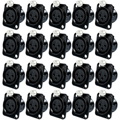 20Pcs XLR 3Pin Female Metal Panel Mount Chassis Connector Nickel plated housing