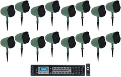 (16) JBL GSF6-GN 6.5″ Landscape Ground Stake/Wall 70v Commercial Speakers+Amp
