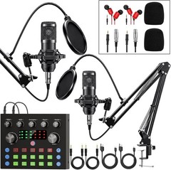 Podcast Equipment Bundle for 2, Audio Interface with Voice Changer Condenser