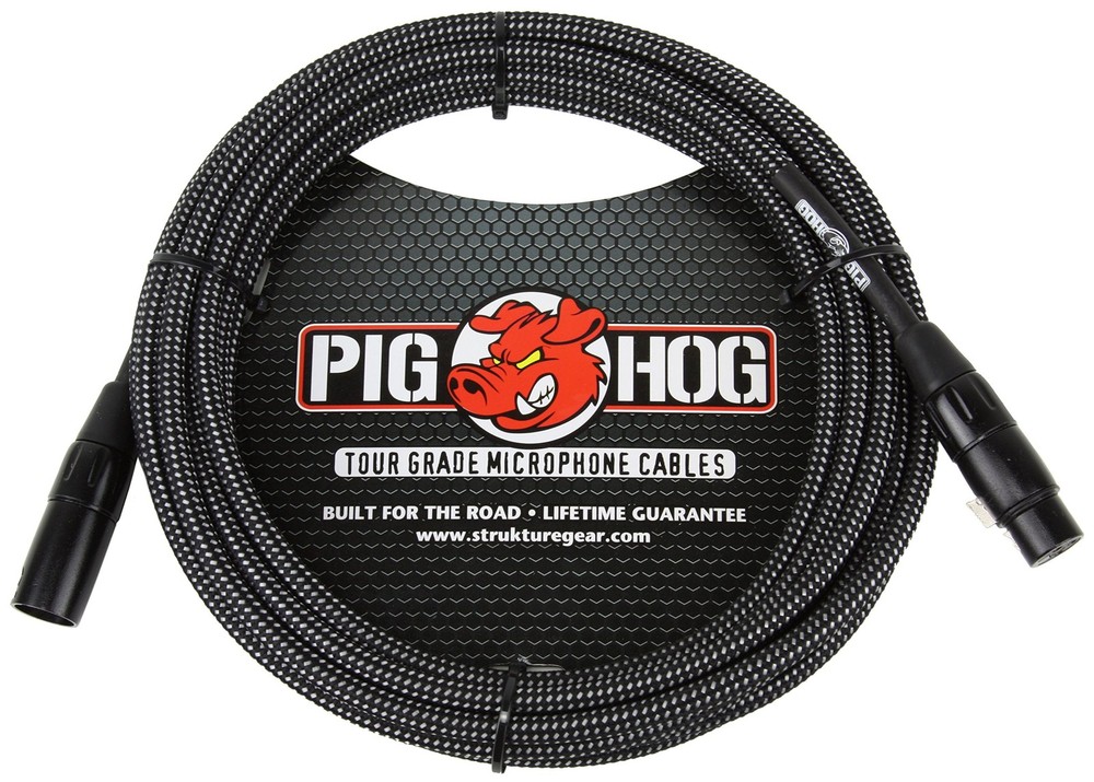 Pighog 10ft Black White High Performance XLR Microphone Cable Lifetime Warranty