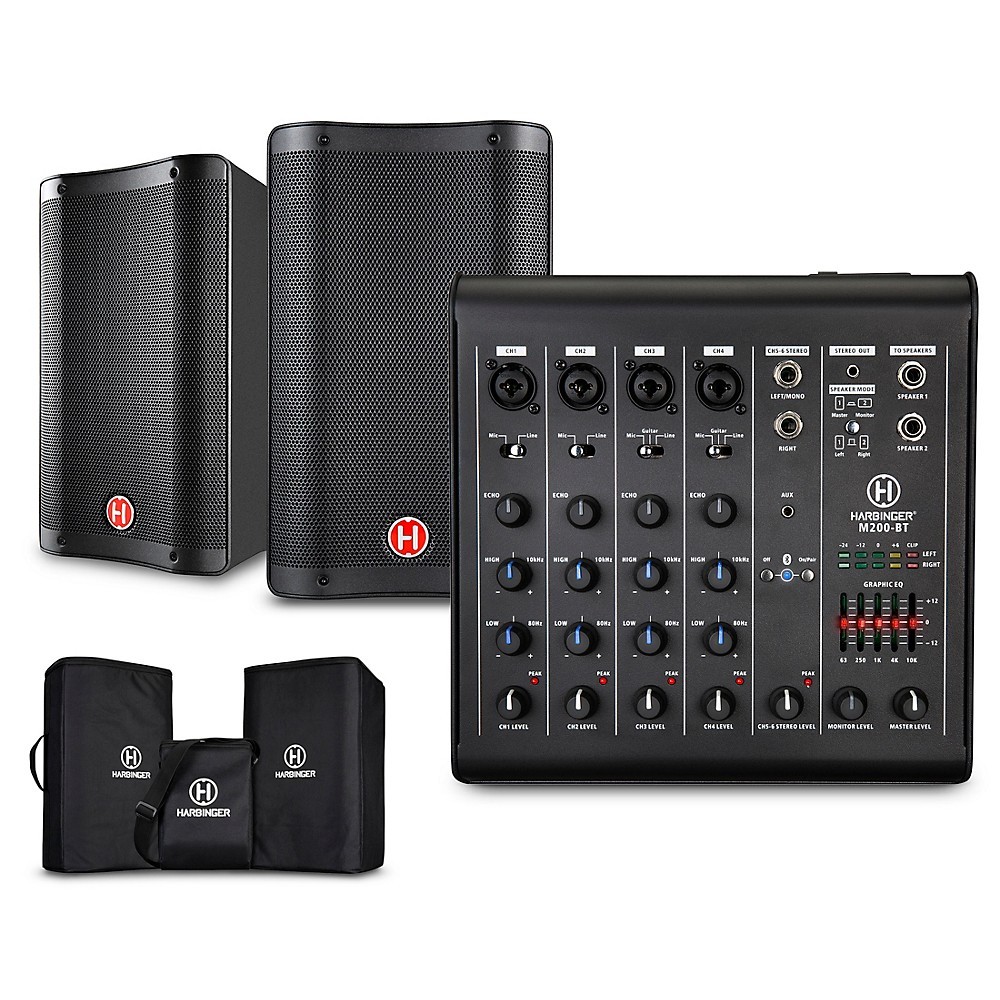 Harbinger M200-BT Portable PA with Bluetooth and Custom Carry Bags 10″ Mains