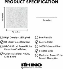 RHINO Acoustic 6Pack Sound Proof Wall Panel, Studio Office Home 12″x12″ Silver