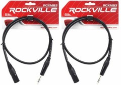 2 Rockville RCXMB3-B Black 3′ Male REAN XLR to 1/4“ TRS Balanced Cables