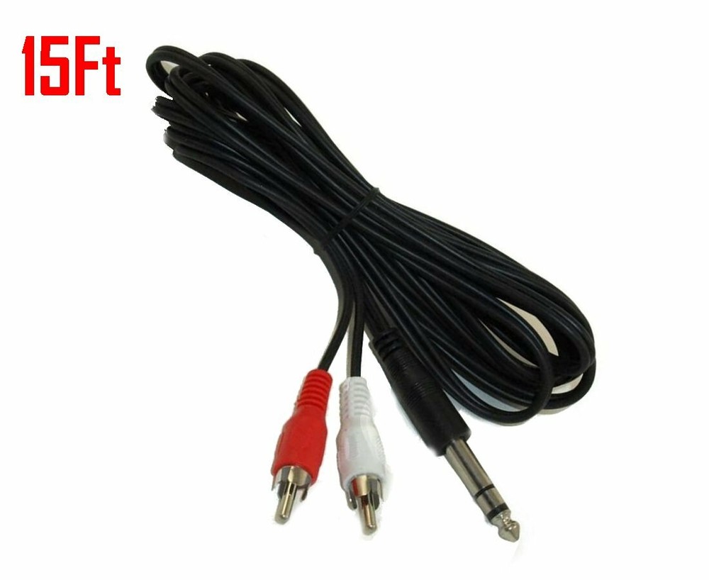 15FT 1/4″ 6.35mm Stereo Male to 2-RCA L+R Male Plug Dj Guitar Cable Audio Cord