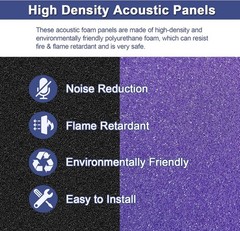 12-96PCS Acoustic Wall Panels Studio Sound Noise Proofing Insulation Foam PURPLE