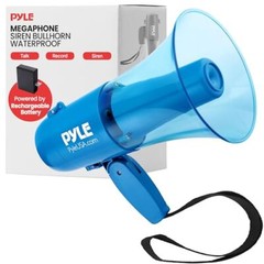 Pyle 30W Rechargable Portable Megaphone Siren Automatic Bullhorn (Blue)