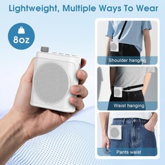 15W Wireless Voice Amplifier with 2 Magnetic Lavalier Mics & Noise White