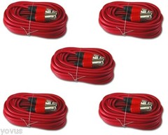 5Pack 25 Ft Foot Shielded Audio XLR Mic Microphone Cable MALE to FEMALE cord RED