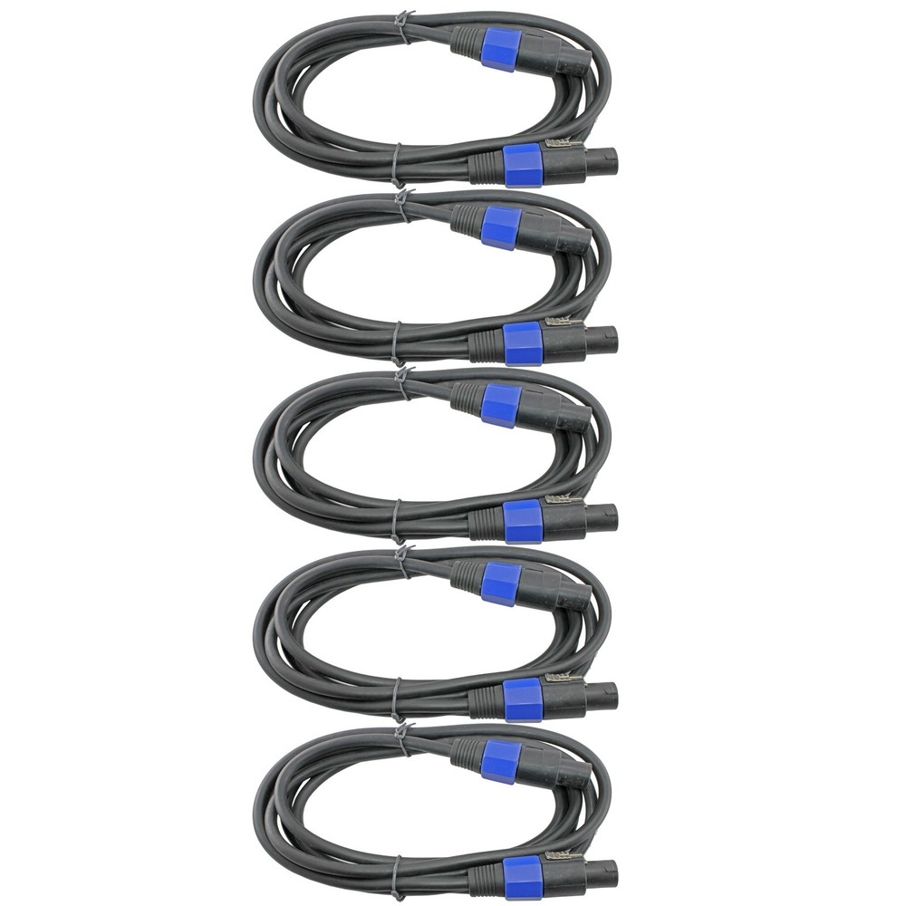 5PACK 10 ft foot speakon compatible PA DJ 12 gauge power amp to speaker cables
