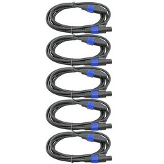 5PACK 10 ft foot speakon compatible PA DJ 12 gauge power amp to speaker cables