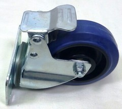 Set Of Four 4″ Heavy Duty Swivel Casters w/4″ Blue Rubber Wheels & Locking Brake