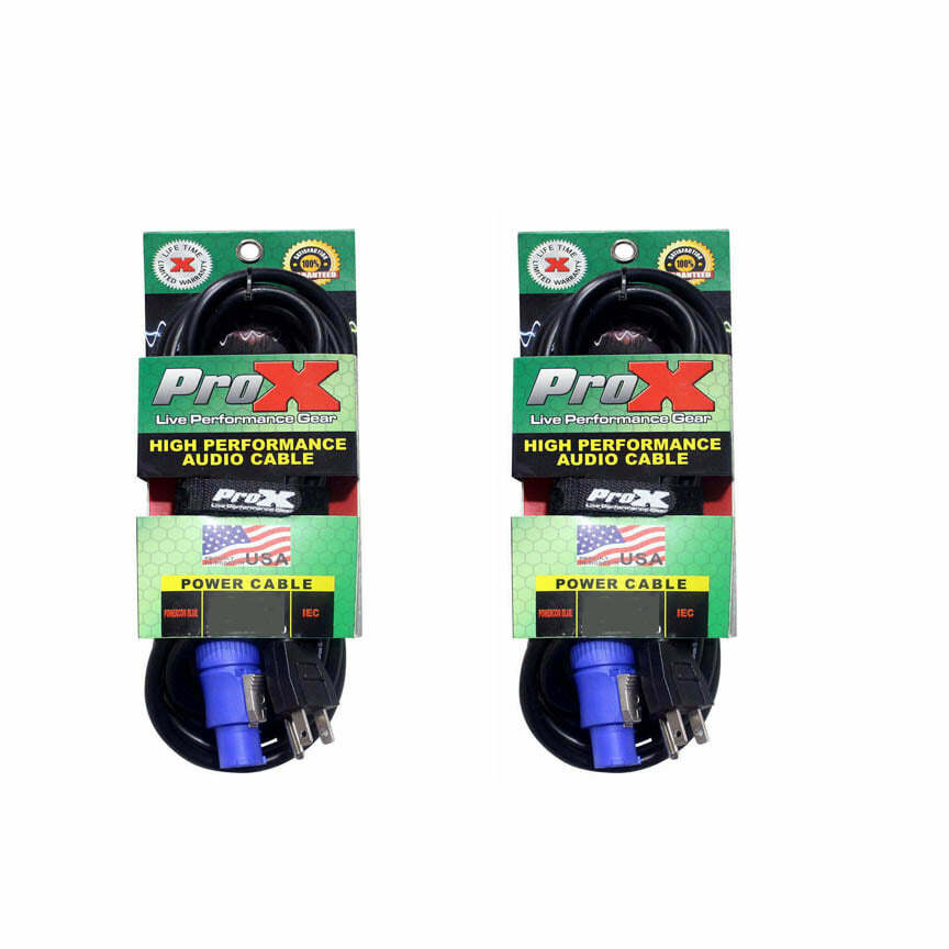 2 PowerCon Cables 14 AWG 6ft High Performance A Blue to AC Edison 3 Prong Male