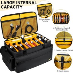 Large DJ Equipment Bag with 6 Detachable Dividers,DJ Cable File Bag with Laptop