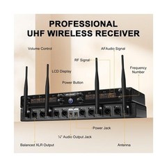 8-Channel Wireless Microphone System, UHF 500MHz Cordless Mic Set w/ 8×5 Freq…