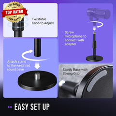 Desktop Microphone Stand, Heavy-Duty Metal Adjustable Table Mic Stand with 5/8″