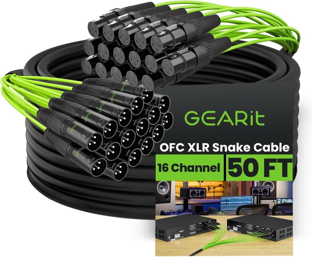 GEARit 16 Channel XLR Snake 50 ft, Balanced Multicore Audio Snake Cable with …