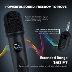 Wireless Microphone System – Karaoke Microphone Wireless with Receiver, Echo …