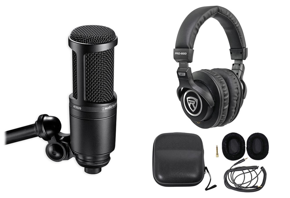 Audio Technica AT2020 Studio Microphone-Cardioid Condenser Mic + Headphones