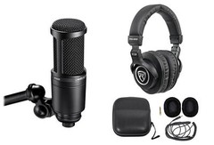 Audio Technica AT2020 Studio Microphone-Cardioid Condenser Mic + Headphones