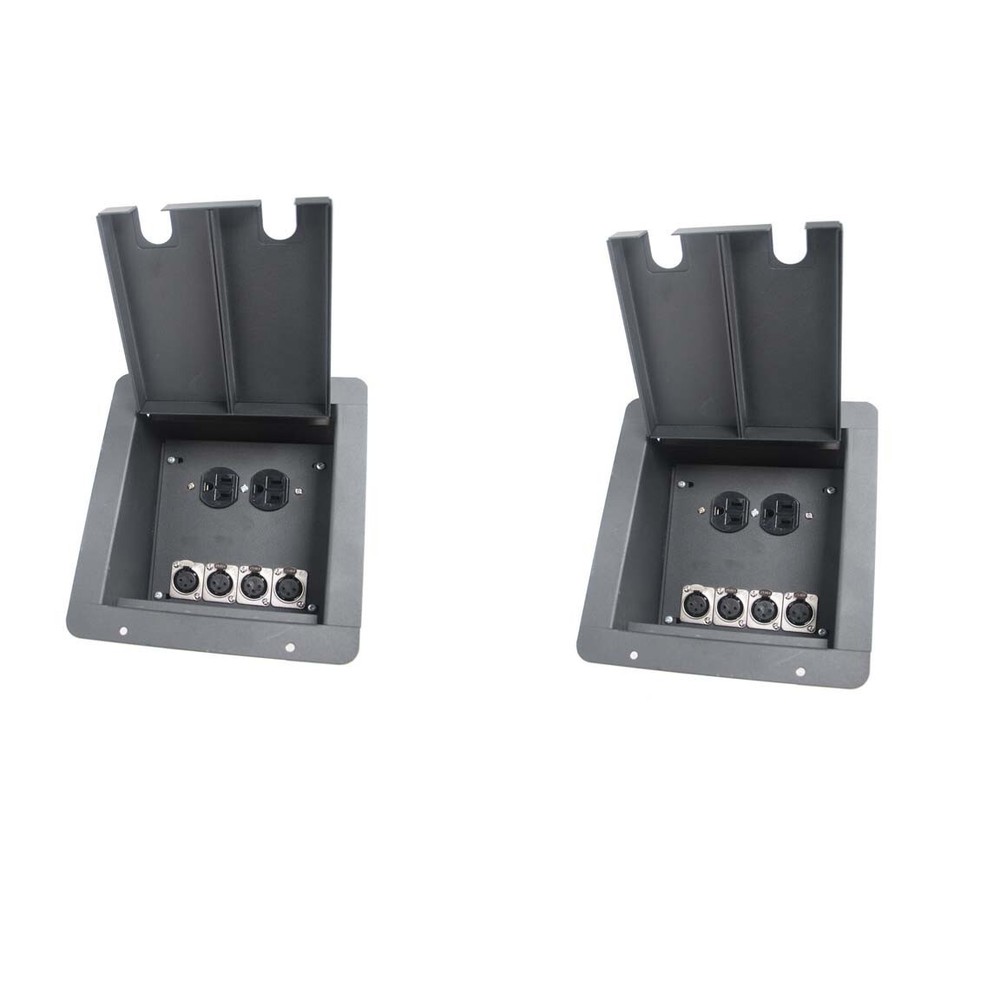2 Recessed Stage Pocket Floor Box 4 XLR Female Mic Connectors & AC by Elite Core