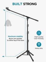 Adjustable Tripod Boom Microphone Stand, Heavy Duty with Carry Bag & Clips for P