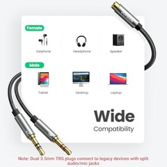 Headphone Splitter for Computer 3.5mm Female to 2 Dual 3.5mm Male Braided