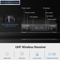 Phenyx Pro Wireless Microphone System, Dual Two Handheld Mics, Black