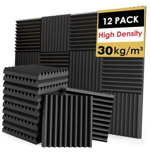 12 Pack Black Soundproof Acoustic Foam Panels – 1″x12″x12″ – Soundproof