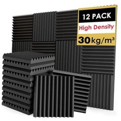 12 Pack Black Soundproof Acoustic Foam Panels – 1″x12″x12″ – Soundproof