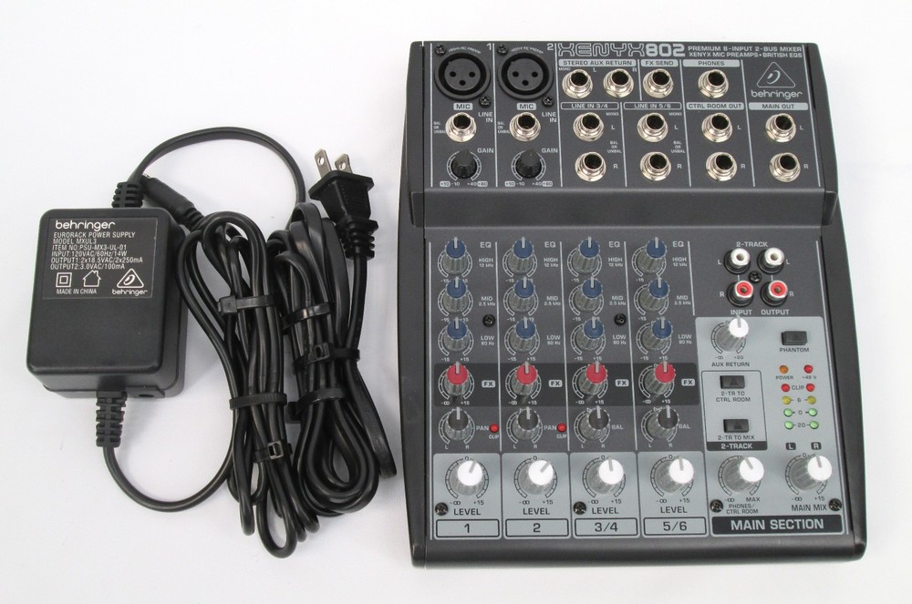Behringer Xenyx 802 Premium 8-Input 2-Bus Analog Mixer w/ Power Supply
