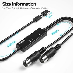 USB C MIDI Cable with Type C to USB Adapter, 6ft Type C to in-Out MIDI Cable …