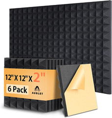 6 Pack Sound Proof Foam Panels Walls 2″ X 12″ Pyramid Acoustic Self-Adhesive