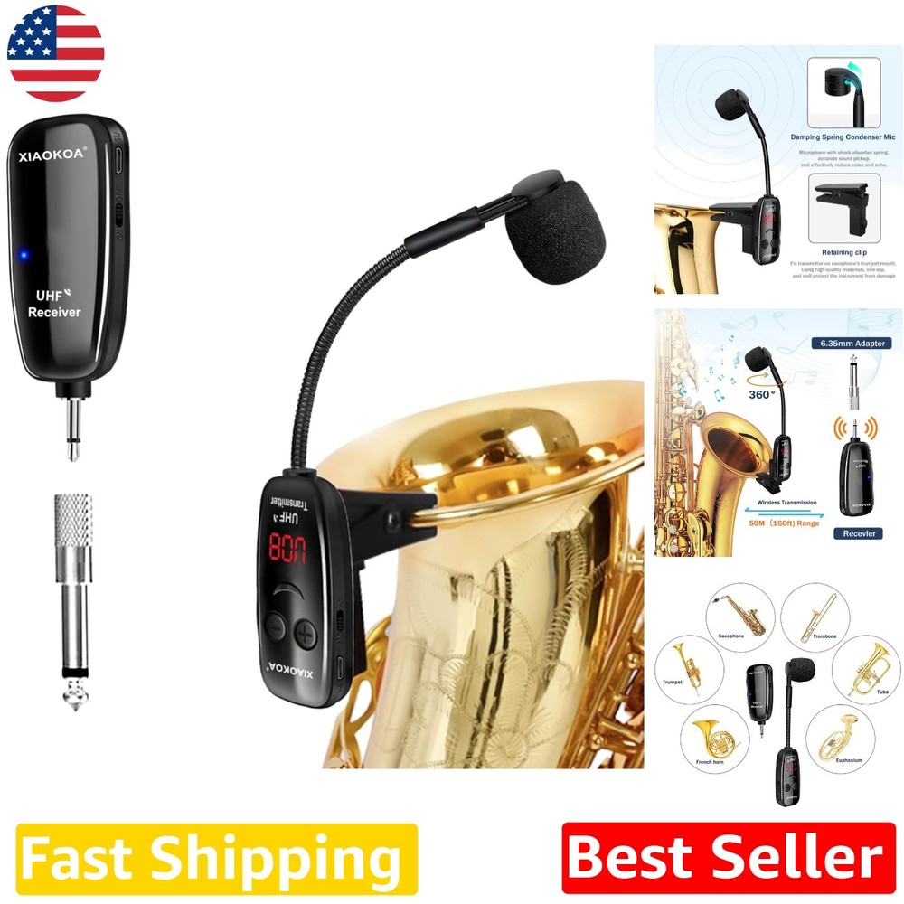 High-Sensitivity Wireless Sax Mic – Digital Display, Long Battery Life, 164ft