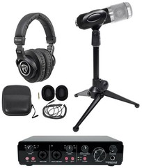 Rockville R-TRACK 2×2 Bundle: USB Computer Recording Interface 24 Bit, Black