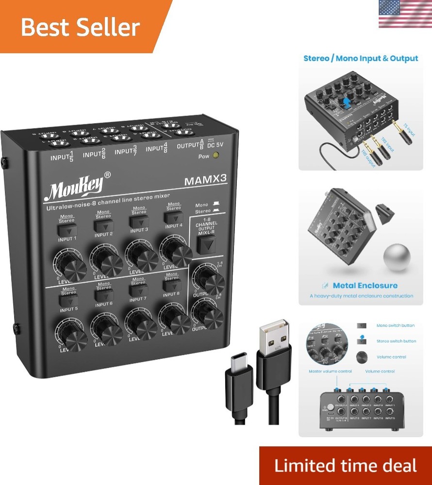 Ultra-Low Noise 8-Channel Audio Mixer for Professional Audio Applications
