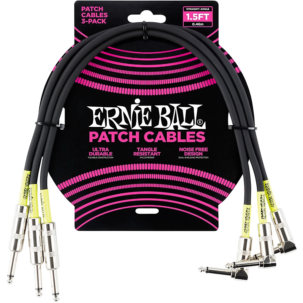Ernie Ball 1.5ft STRAIGHTANGLE 3PK PATCH CABLE 1.5 ft. Black