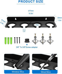 Multi Microphone Holder for Wired and Wireless Mics, Hold Up to 4 Mics, Multiple
